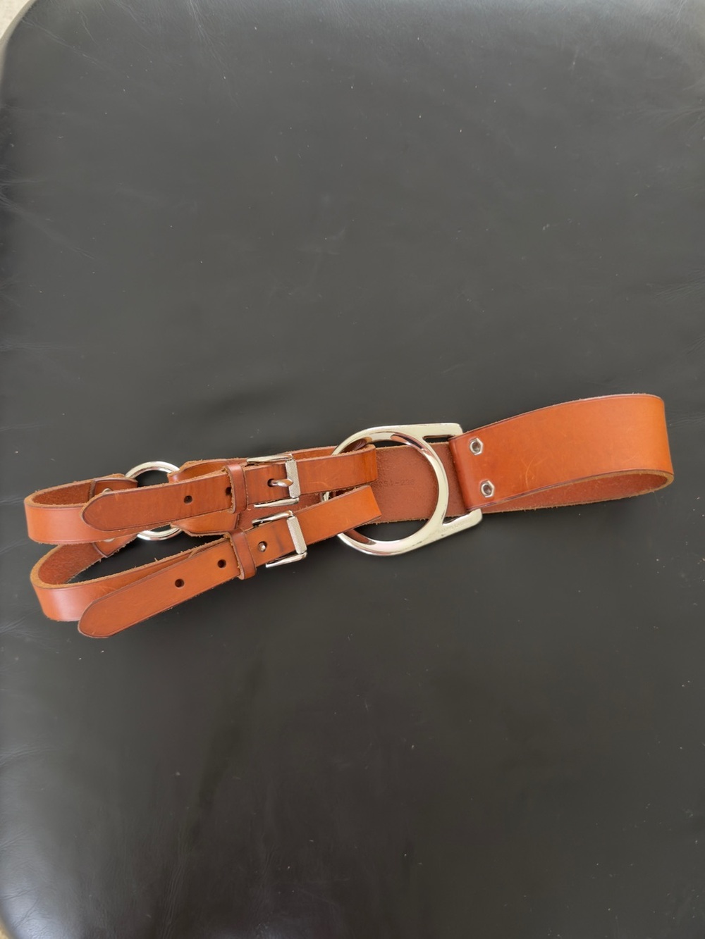 Ralph Lauren vachetta and silver double -strap Leather Buckle Belt